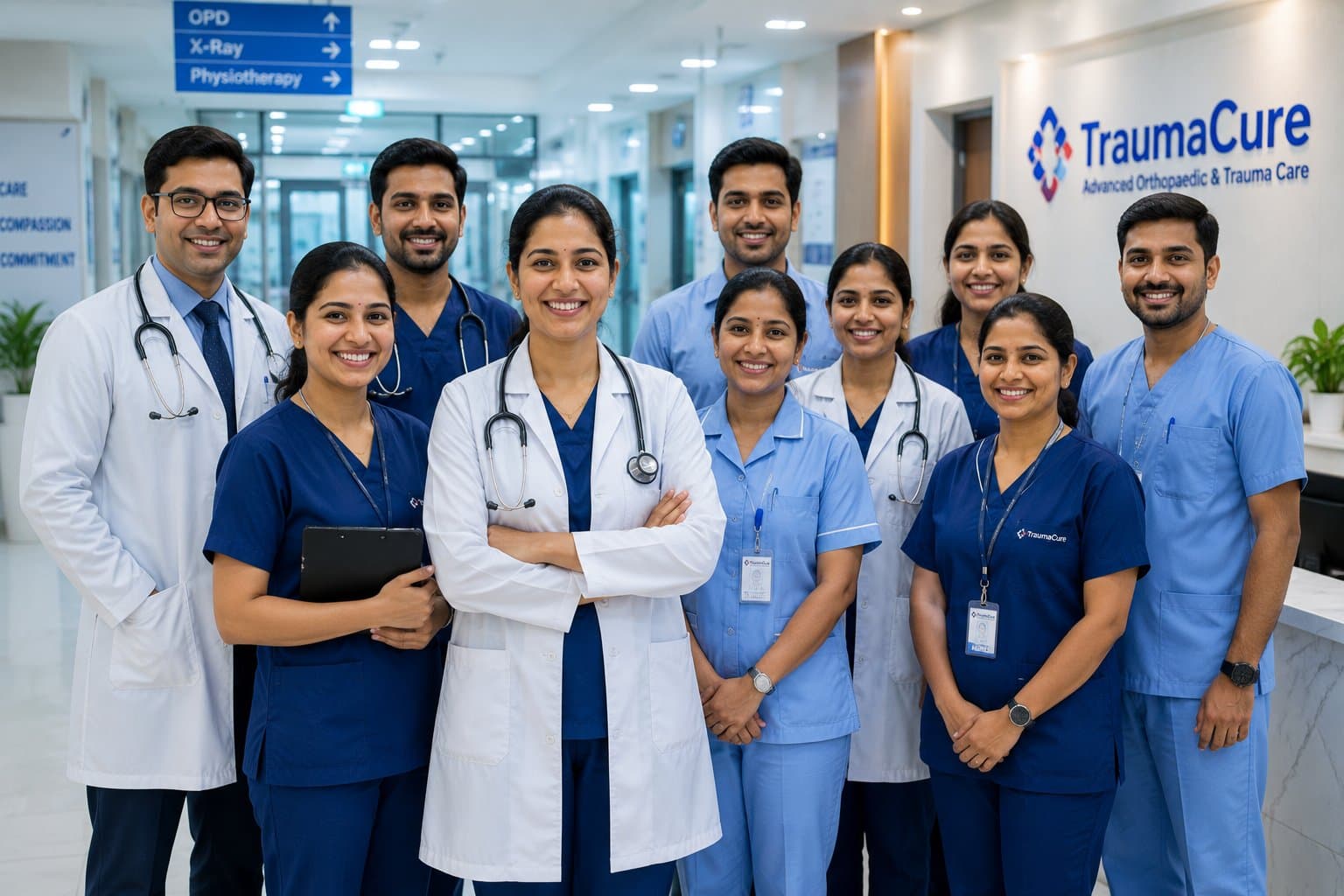 TraumaCure clinical team in a hospital corridor